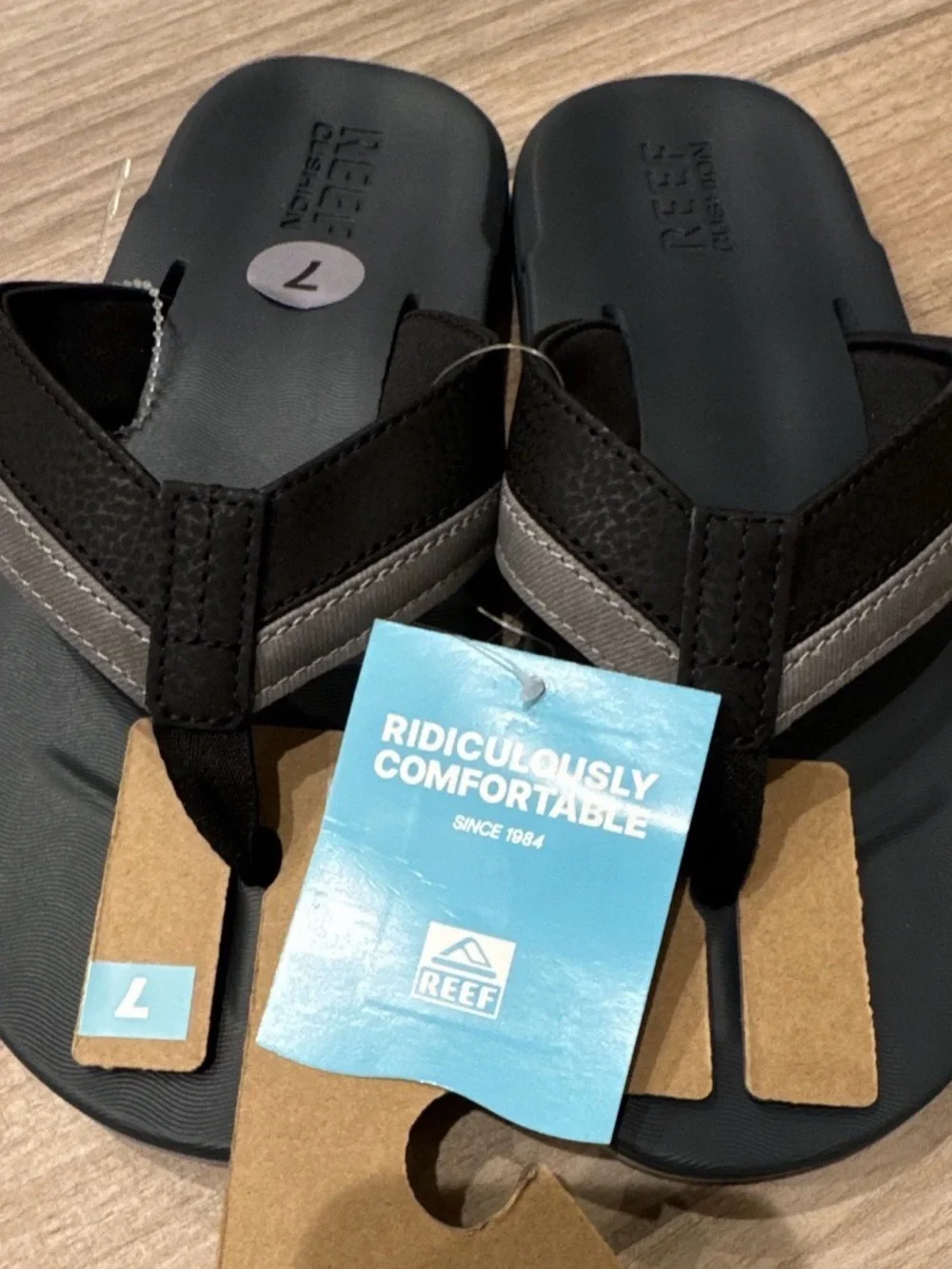 Reef Cushion Comfort Thong Sandals Gray/Black Logo Slip-On Men US 7